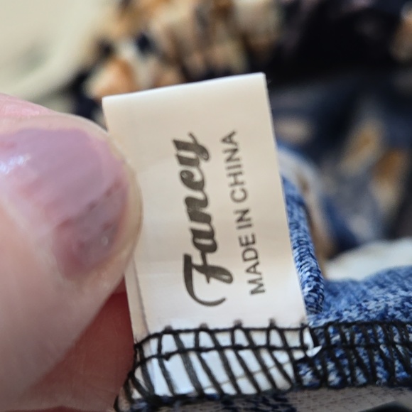 Fancy Pleated Palazzo Pants Blue Cream Flowers Wide Leg Elastic Waistband Med. - Picture 8 of 11